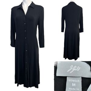 J.‎ Jill Shirt Dress Med Black Midi long sleeve button down office fall